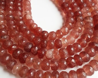 Strawberry Quartz Faceted Beads, 13 Inches Strand, Strawberry Faceted Roundel Beads, Briolette Beads Size 7 To 7.5 MM, Semi Precious Beads.