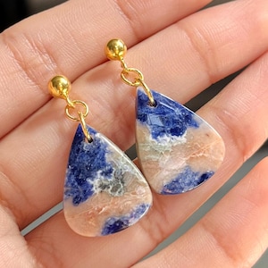 Sunset Sodalite Earrings, 925 Sterling Silver Dangle Earrings, Natural Gemstone Jewelry, Handmade Jewelry, Boho Statement Earrings for Her