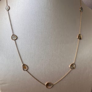 14K Gold Natural Diamond Bezel Necklace, Long Layering Chain
