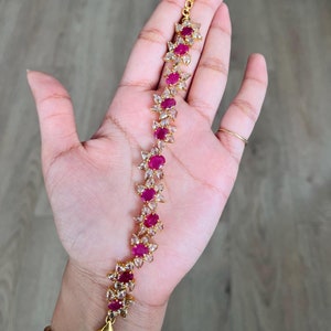 14K Gold Bracelet, Ruby Bracelet, Diamond Bracelet, Art Nouveau Ruby Tennis Bracelet, July Birthstone Ruby Jewelry, Ruby Birthstone Bracelet