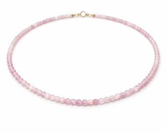 Dainty Rose Quartz Beaded Necklace, 925 Sterling Silver Choker, Gemstone Jewelry