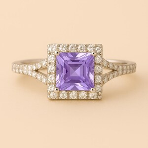 Art Deco Lavender Cubic Zirconia 925 Sterling Silver Ring