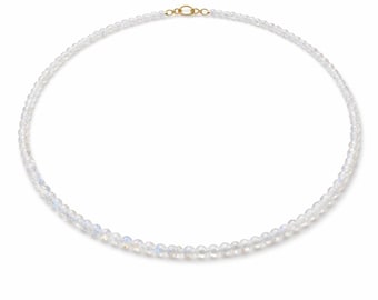 Dainty Moonstone Beaded Necklace, 925 Sterling Silver Choker, Gemstone Jewelry