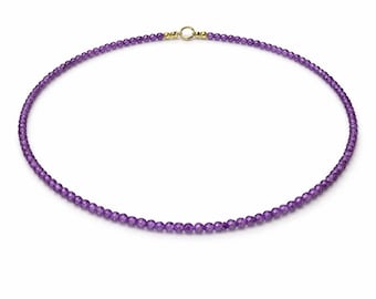 Zierliche Amethyst Perlen Halskette, 925 Sterling Silber Choker, Februar Birthstone Edelstein Schmuck
