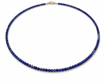 Dainty Lapis Lazuli Beaded Necklace, 925 Sterling Silver Choker, Gemstone Jewelry