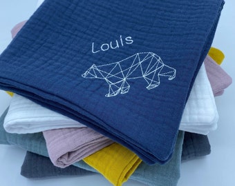 Manta de algodón triple gasa bordada personalizada