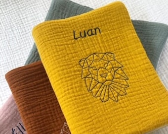 Personalized embroidered health book cover with lion pattern