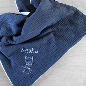 Personalized embroidered minky lined triple gauze cotton swaddle