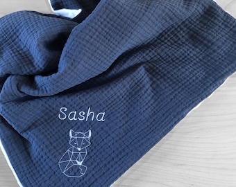 Personalized embroidered minky lined triple gauze cotton swaddle