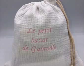 Personalized embroidered cotton triple gauze pouch 28X25 CM