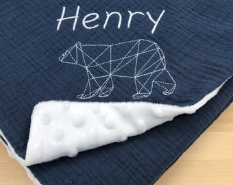 Double gauze cotton baby blanket embroidered Minky / Cotton gauze throw