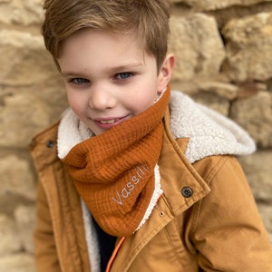 Snood (neckband scarf) child/baby cotton gauze lined sherpa custom embroidery