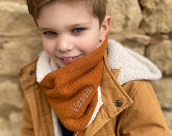 Snood (neckband scarf) child/baby cotton gauze lined sherpa custom embroidery