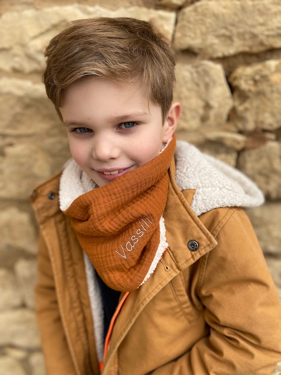 Snood tour de cou écharpe enfant/bébé gaze de coton doublé sherpa