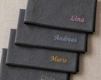 6er-Pack personalisierte, bestickte Servietten mit englischer Schrift, ecru