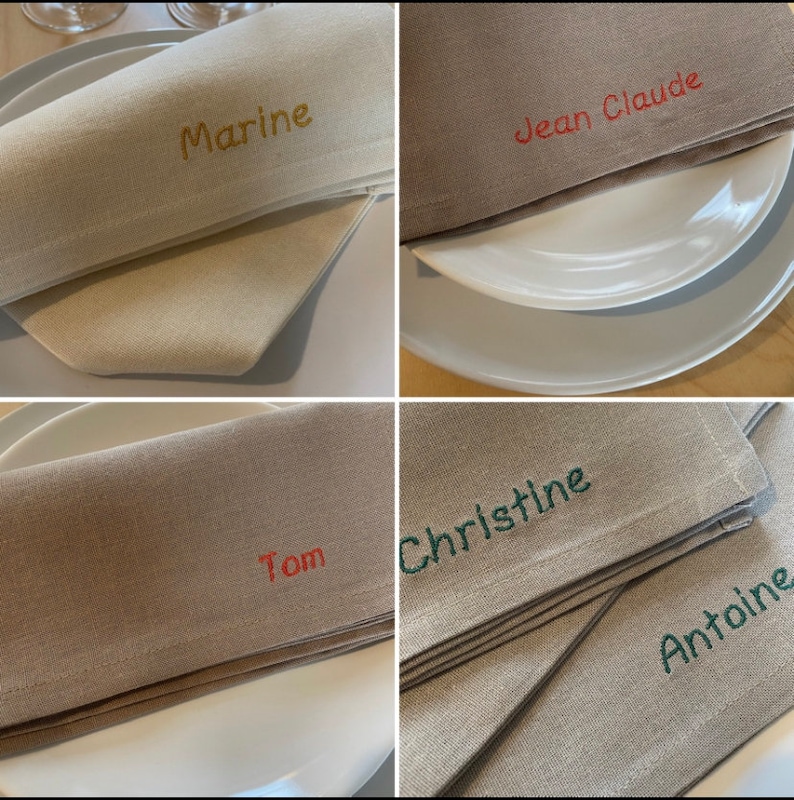 Serviette de table brodée personnalisée