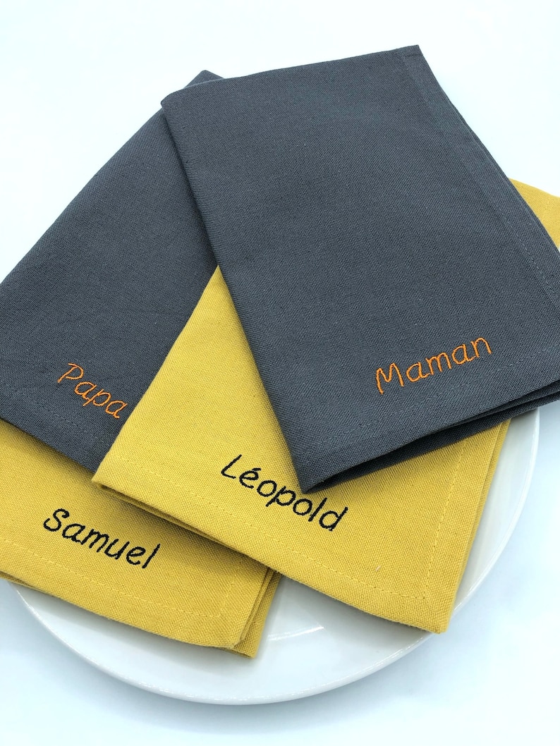 Pack de 6 serviettes de table brodées personnalisées Curry image 9