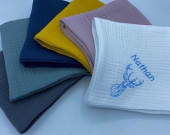 Envoltura de edredón de gasa triple de algodón bordado blanco personalizado