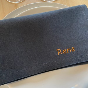 Dark Personalized Embroidered Napkin Gris Anthracite