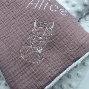 Large XL child&#39;s blanket double cotton gauze lined Minky 120x95 pink