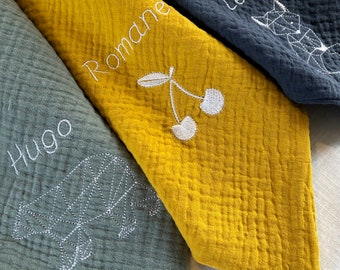 Manta de algodón triple gasa bordada personalizada blanca