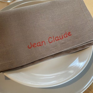 Dark Personalized Embroidered Napkin Taupe