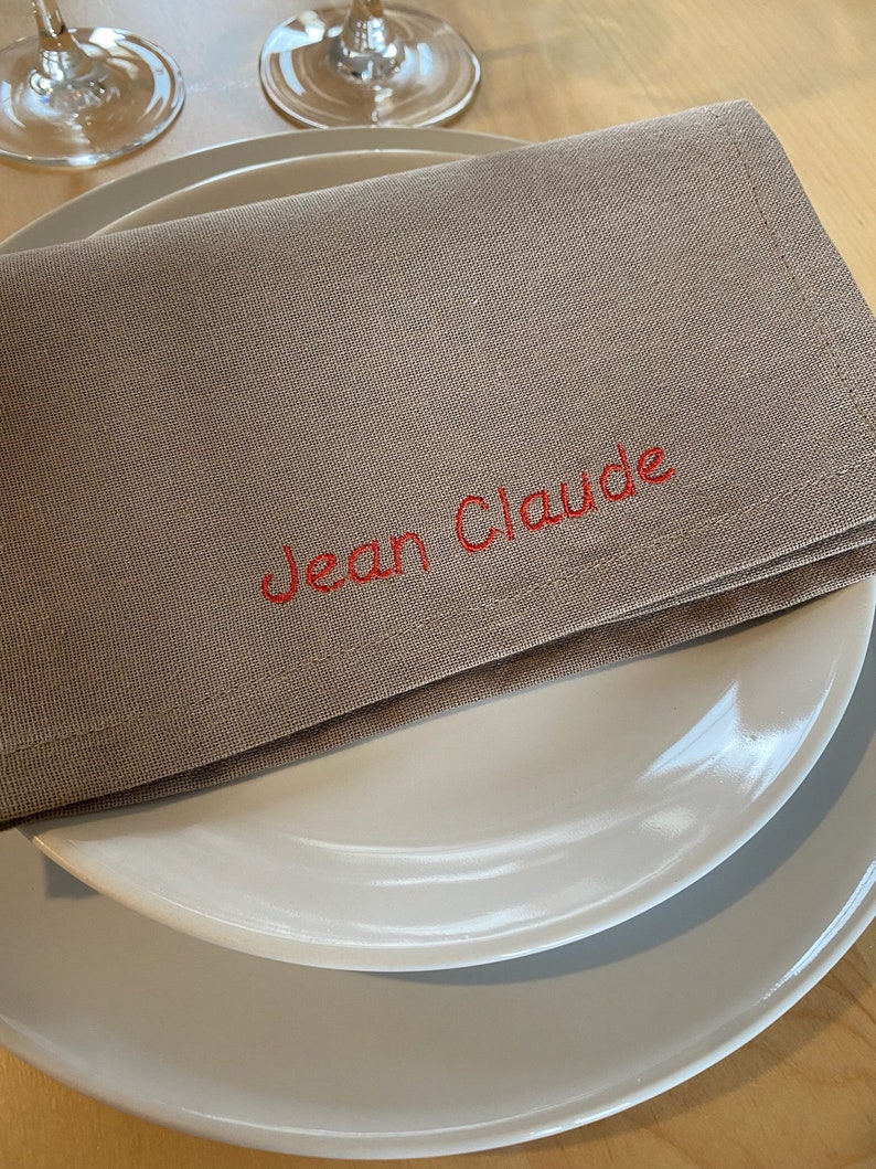 Dark Personalized Embroidered Napkin Taupe