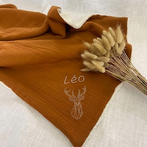 Large child&#39;s blanket XL double cotton gauze Sherpa lined 120x95 cognac