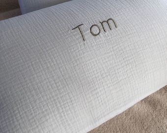 Embroidered first name/word cotton gauze cushion with removable cover