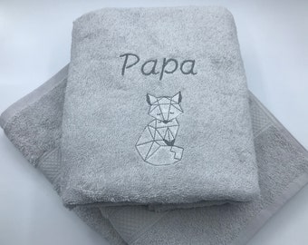 Grijze geborduurde gepersonaliseerde badstof handdoek