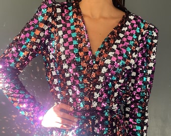 Rachel Bladerunner Mosaic Sequin Jumpsuit – Disco, Parties & Festivals, One Size