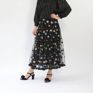 Vivienne Maxi Tiered Skirt with Sequin Stars in Black image 1