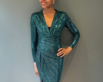 Ziggy Blue Dynasty Sequin Dress with long sleeves