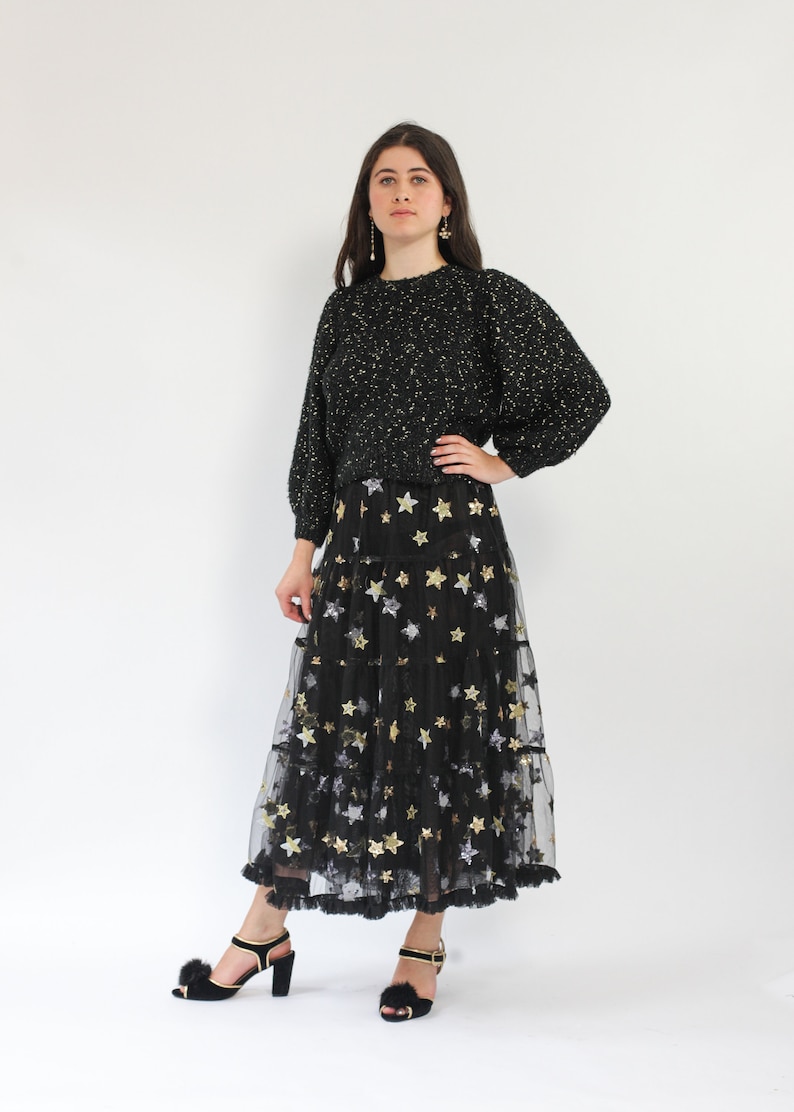 Vivienne Maxi Tiered Skirt with Sequin Stars in Black image 1