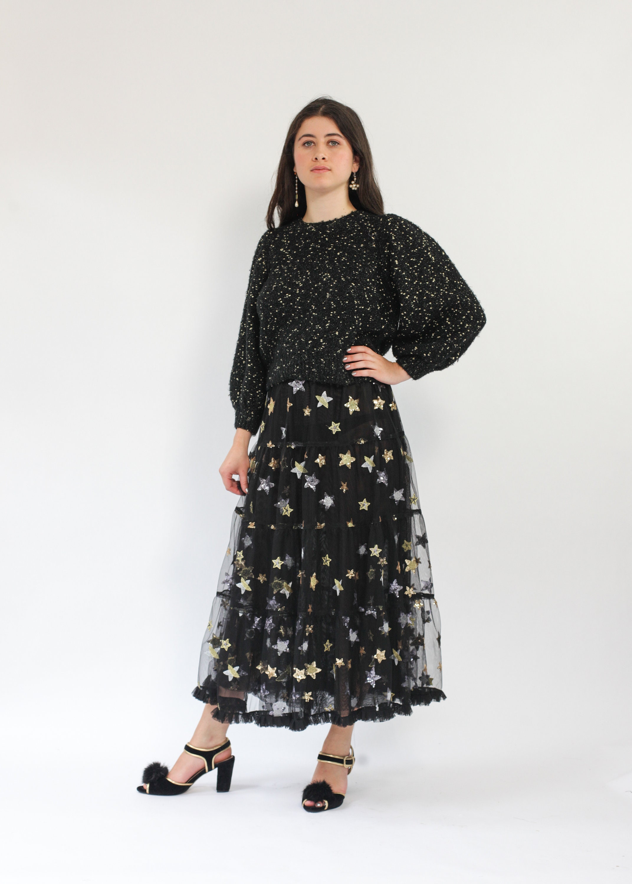 Image of Vivienne Maxi Sequin Star Tiered Skirt