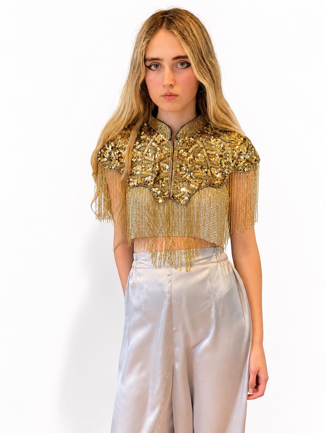 Gold Cleo Sequin Cape - Disco, Festivals & Party Ready