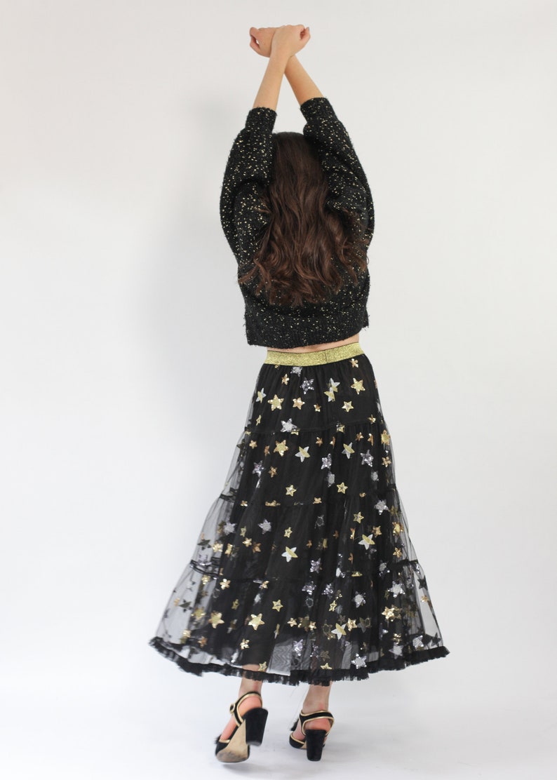 Vivienne Maxi Tiered Skirt with Sequin Stars in Black image 3