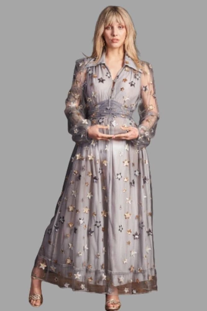 Blanche Tulle Star Sequin Maxi Dress - One Size, 1970S Vintage-Inspired