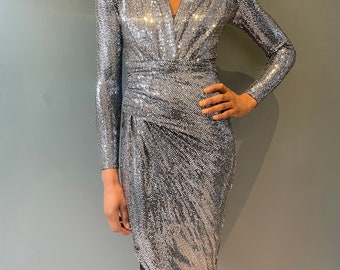 Ziggy Dress bodycon in silver stretch sequin