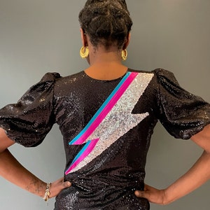 Sophie B Sequin Romper Playsuit - Black Sequin with Ziggy Zap
