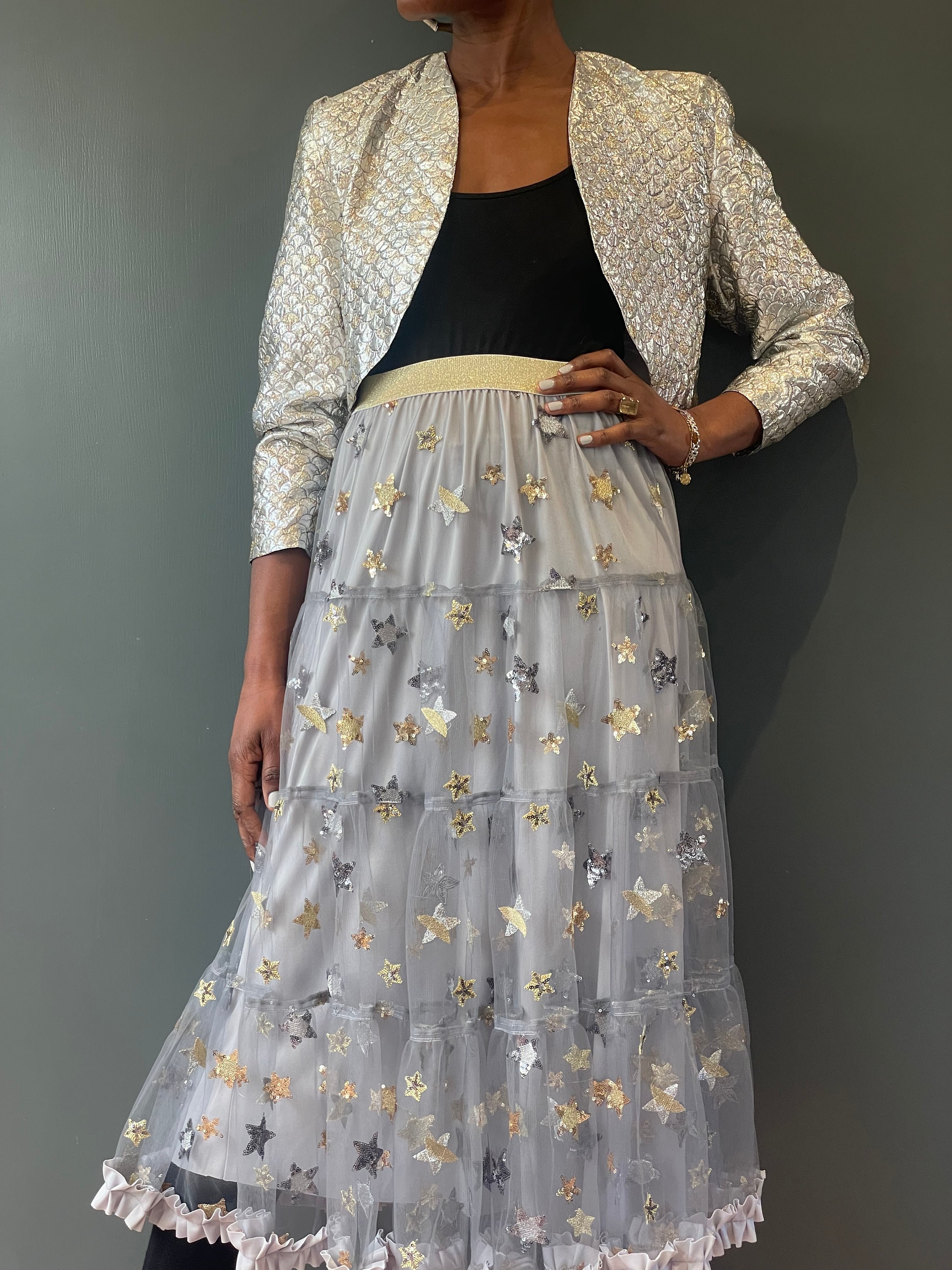 Vivienne Maxi Tiered Skirt With Sequins in Grey - Etsy Canada