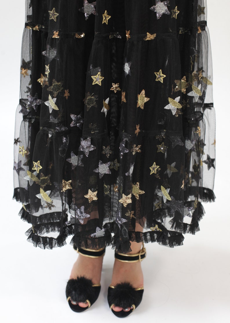 Vivienne Maxi Tiered Skirt with Sequin Stars in Black image 4