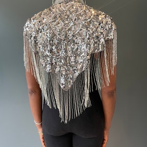 Cleo silver sequin fringed cape one size reversable