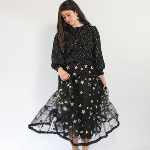 Vivienne Maxi Tiered Skirt with Sequin Stars in Black image 2