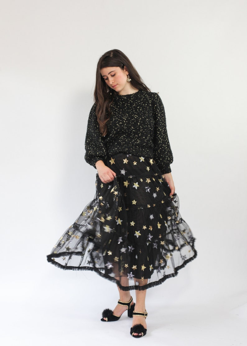 Vivienne Maxi Tiered Skirt with Sequin Stars in Black image 2