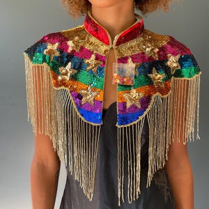 Rainbow cape with gold fringing one size