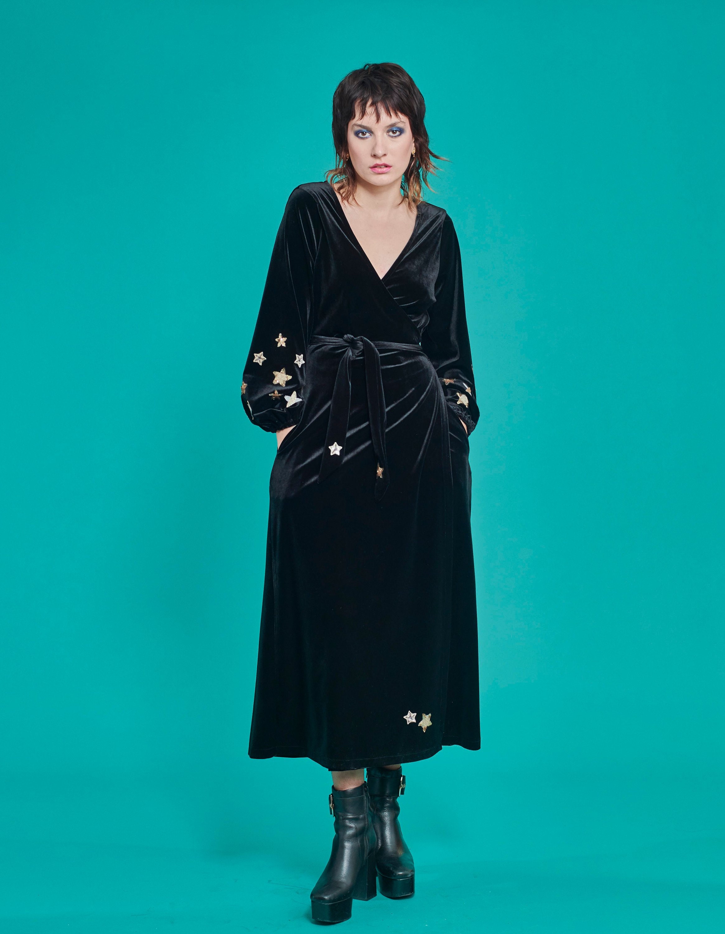 Image of Babooska Velvet Wrap Dress With Stars