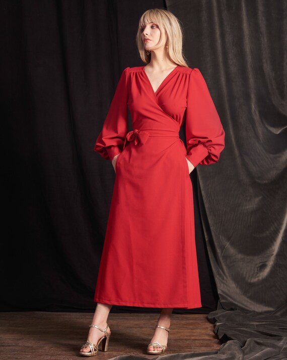 Ossie Wrap Dress in Red Crepe - Etsy Canada