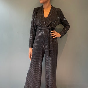 Sparkle Black Jumpsuit with Squares and Dot Sequins