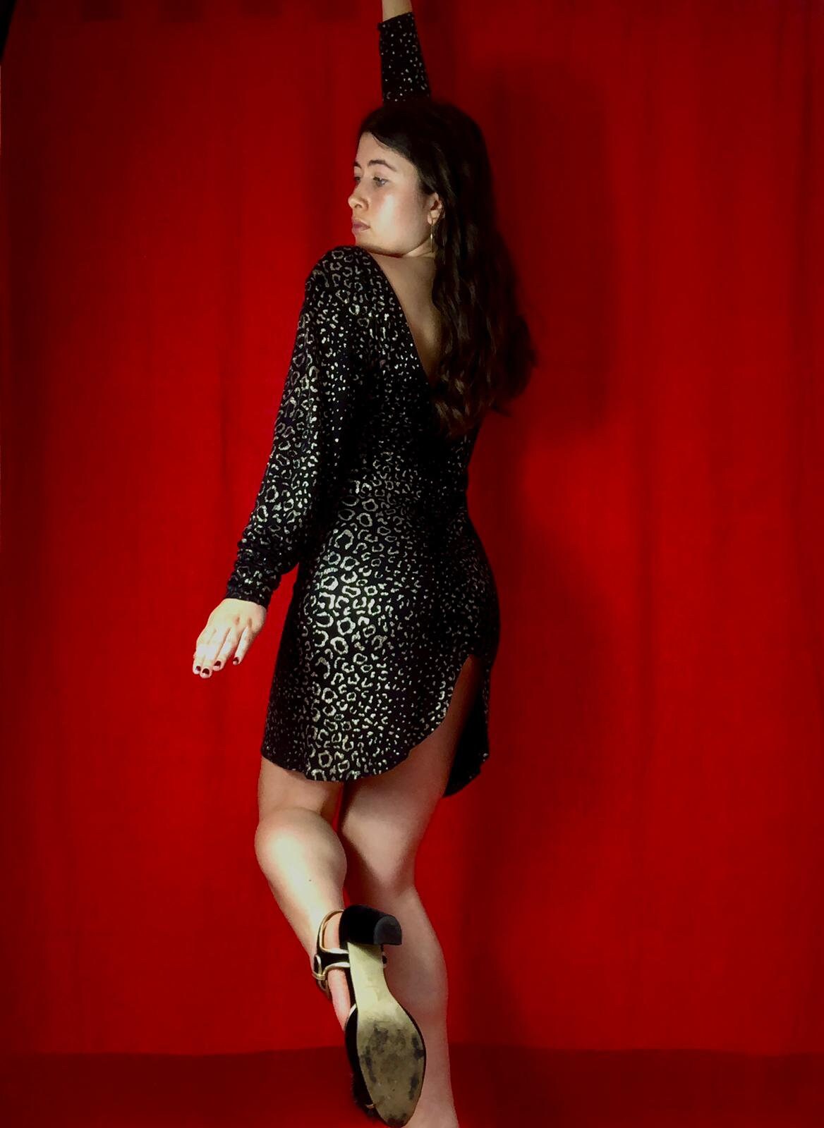 Image of Black & Silver Leopardskin Backless Dress S With Button Detail Size S